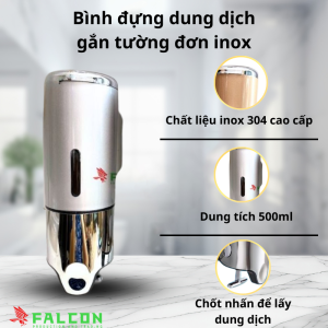 Bình đựng dung dịch gắn tường đơn inox 304 cao cấp