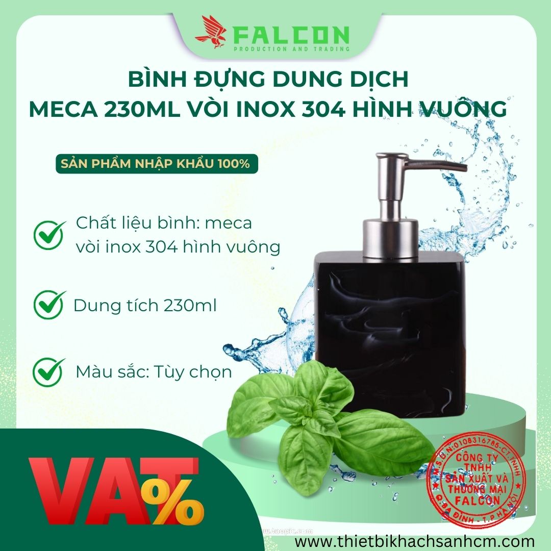 Bình đựng dung dịch meca vòi inox hình vuông