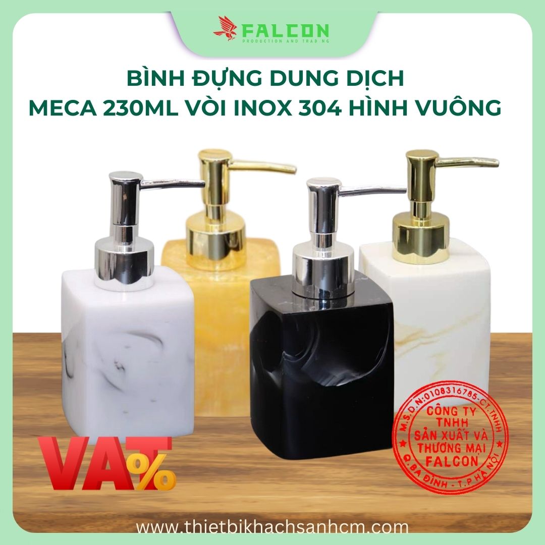 Bình đựng dung dịch meca vòi inox hình vuông