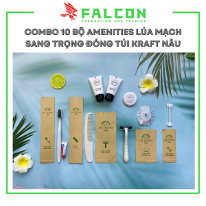 Combo 10 - Bộ amenities lúa mạch sang trọng đóng túi kraft nâu