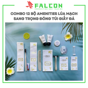 Combo 12 Bộ amenities lúa mạch sang trọng đóng túi giấy đá