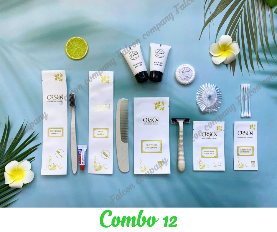 Combo 12 Bộ amenities lúa mạch sang trọng đóng túi giấy đá