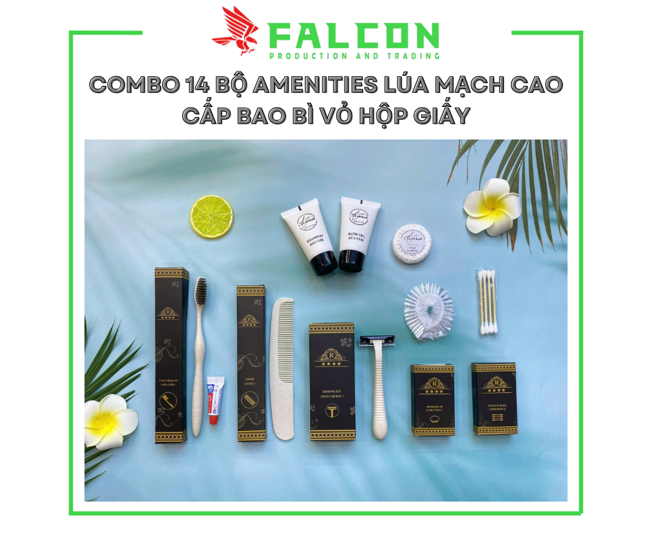 Combo 14 - Bộ amenities lúa mạch cao cấp bao bì vỏ hộp giấy
