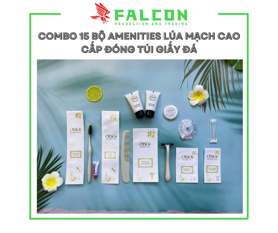 Combo 15 - Bộ amenities lúa mạch cao cấp đóng túi giấy đá