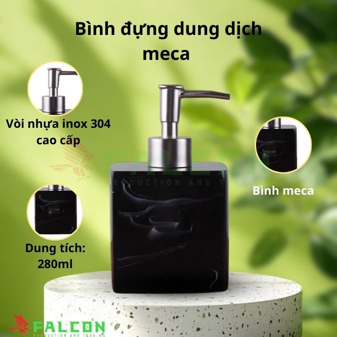 Bình đựng dung dịch meca vòi inox hình vuông