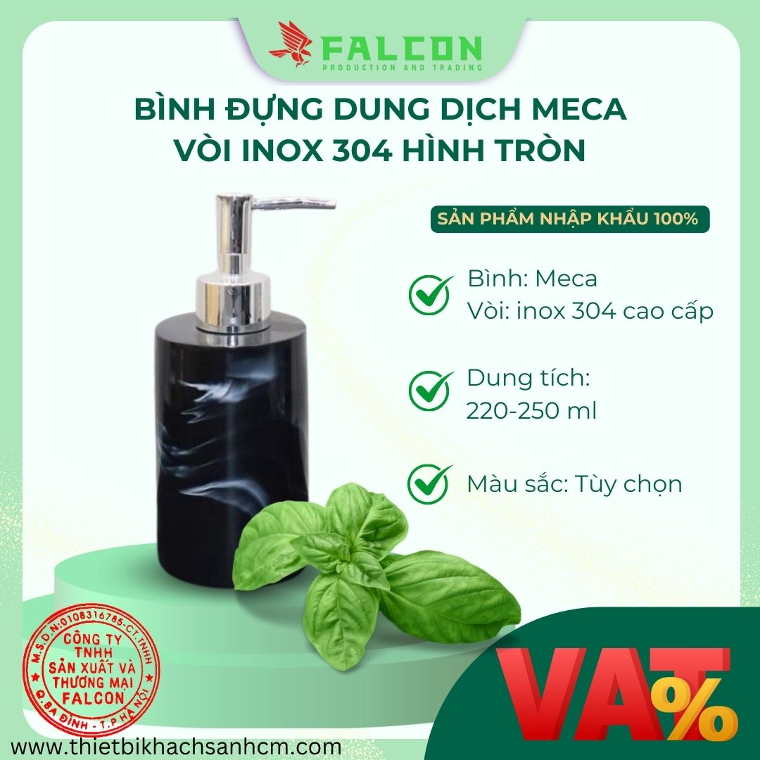 Lọ đựng dung dịch meca vòi inox 304 hình tròn