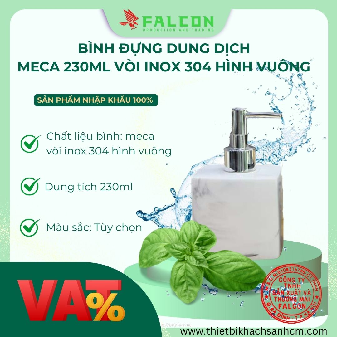 Bình đựng dung dịch meca vòi inox hình vuông