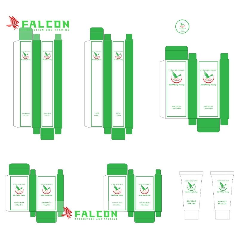 Bộ amenities Falcon thiết kế in logo khu du lịch đảo Ó Đồng Trường