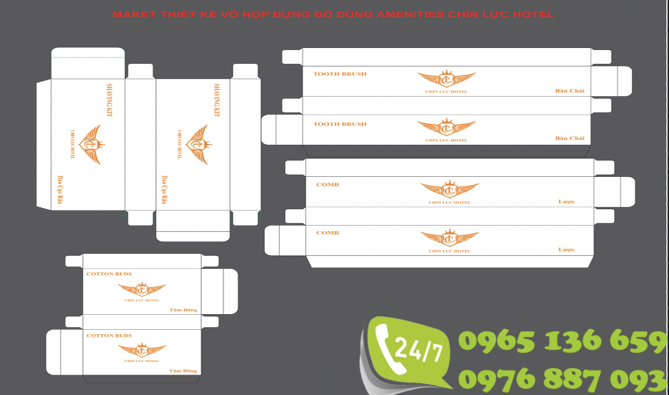 Bộ amenities đóng hộp giấy in logo khách sạn