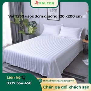 Bộ chăn ga gối khách sạn vải T250 trắng trơn - sọc 3cm