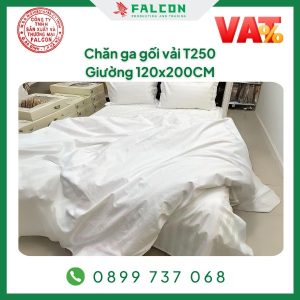 Bộ chăn ga gối khách sạn vải T250 trắng trơn - sọc 3cm