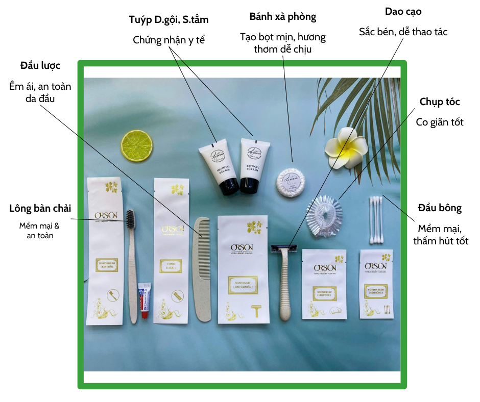 Combo 12 Bộ amenities lúa mạch sang trọng đóng túi giấy đá