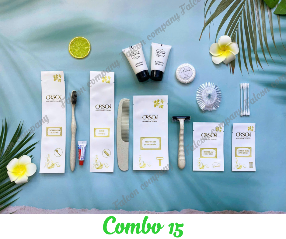 Combo 15 - Bộ amenities lúa mạch cao cấp đóng túi giấy đá