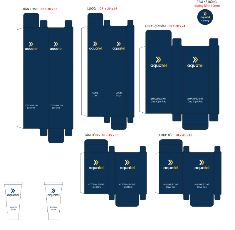 Thiết kế bao bì bộ amenities cho Aquatel
