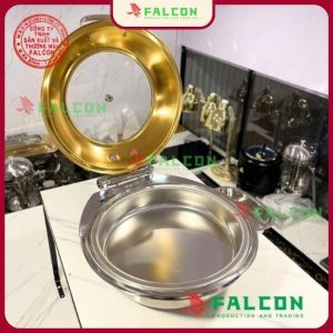 Nồi hâm buffet tròn khung chân rời nắp mạ vàng trợ lực