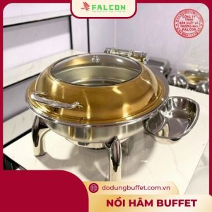 Nồi hâm buffet tròn khung chân rời nắp mạ vàng trợ lực