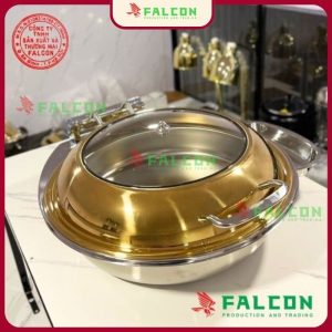 Nồi hâm buffet tròn khung chân rời nắp mạ vàng trợ lực
