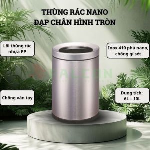 Thùng rác nano đạp chân hình tròn dung tích 6L - 8L