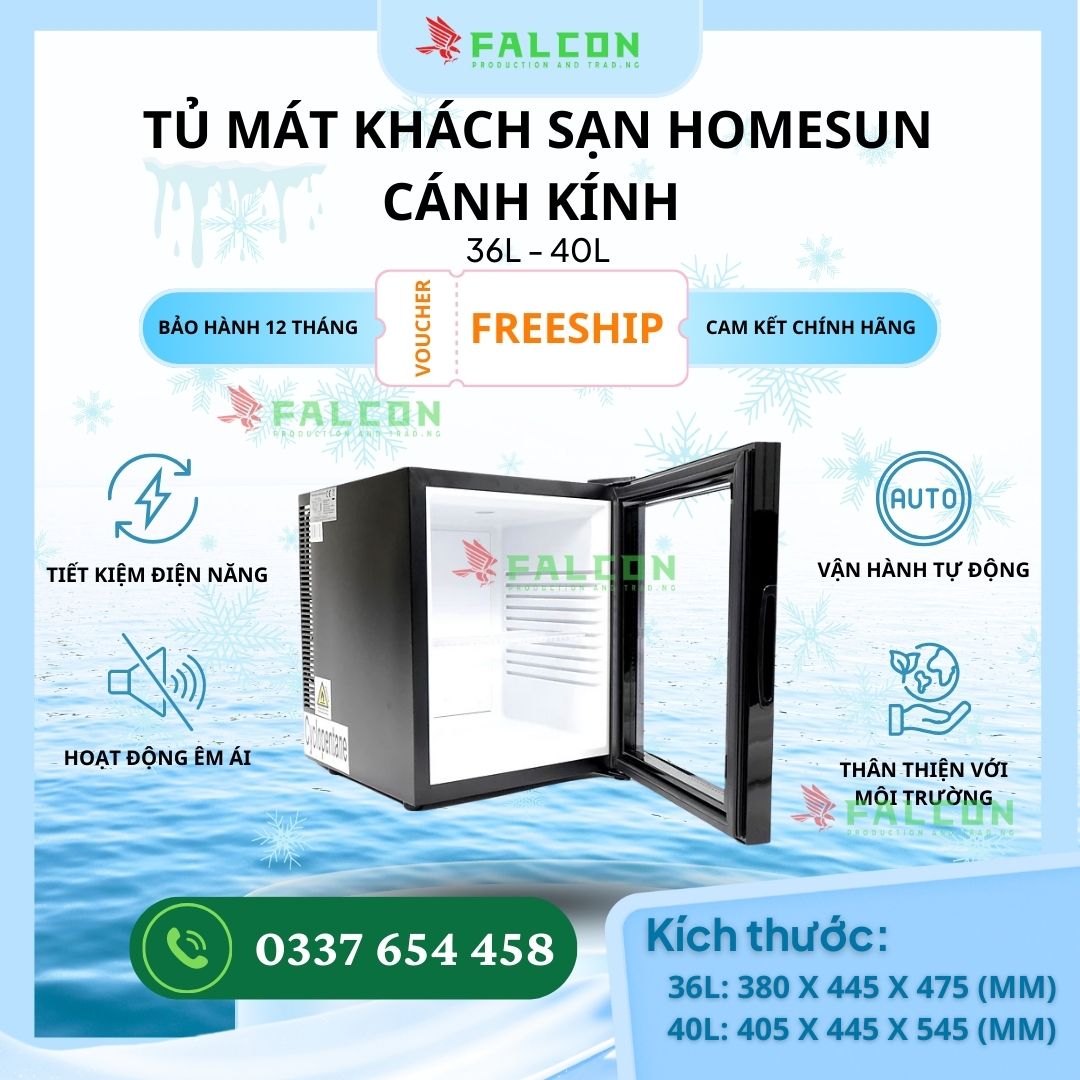 Tủ mát khách sạn Homesun cánh kính