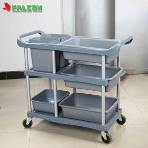 Xe đẩy dọn dẹp thùng nhựa khung nhôm chịu lực cho khách sạn