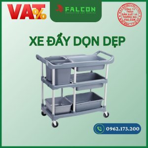 Xe đẩy dọn dẹp thùng nhựa khung nhôm chịu lực cho khách sạn